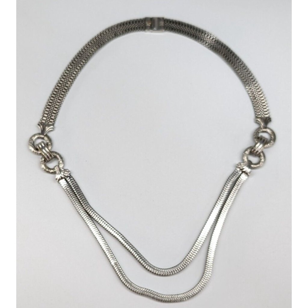 Antique Art Deco Slinky Snake Chain Silver Tone Multi Strand 19" Necklace